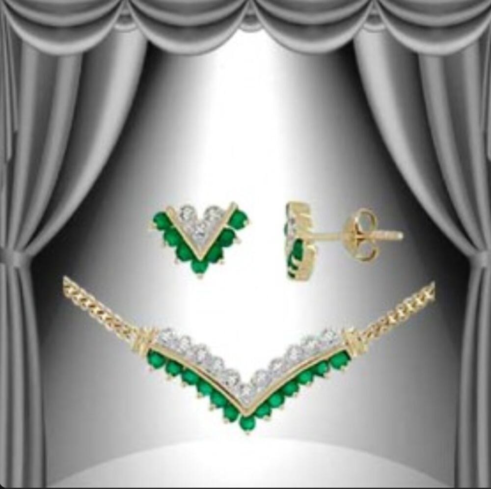 1.13 CTW Natural Green Agate & Diamonds Designer Set MSRP $1,845!